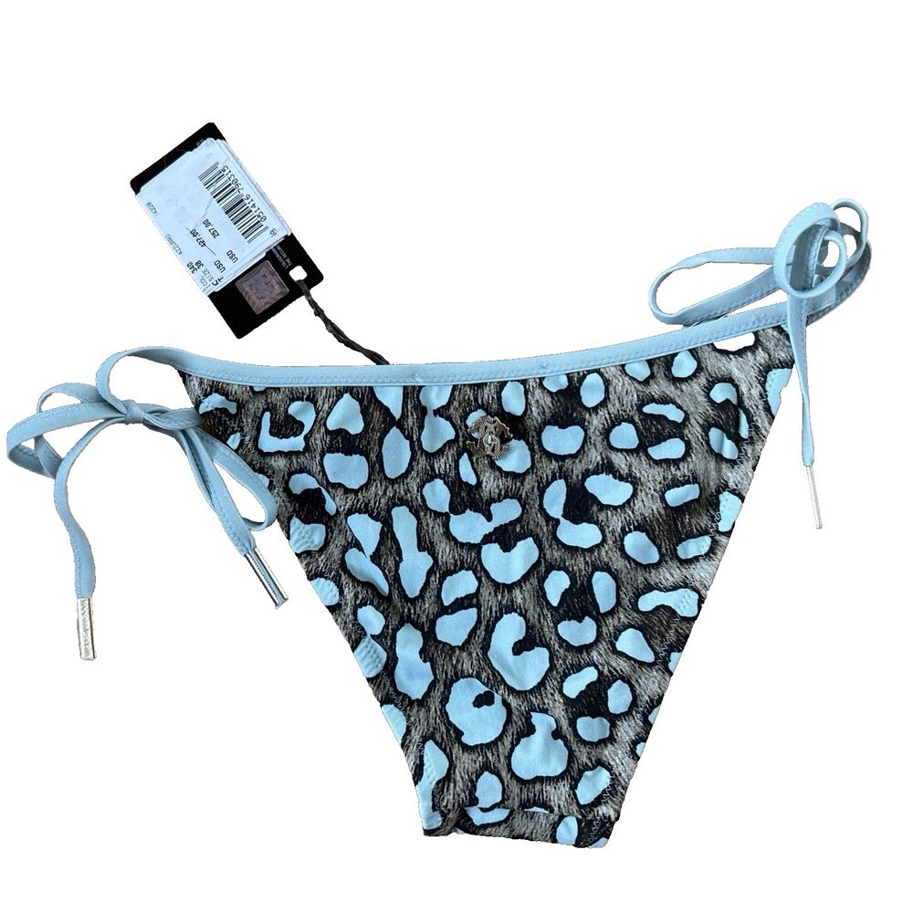 Roberto Cavalli Beachwear Leopard Bikini Set Blue Trim Azzurro Sz 38 IT/XXS NEW - Picture 5 of 11
